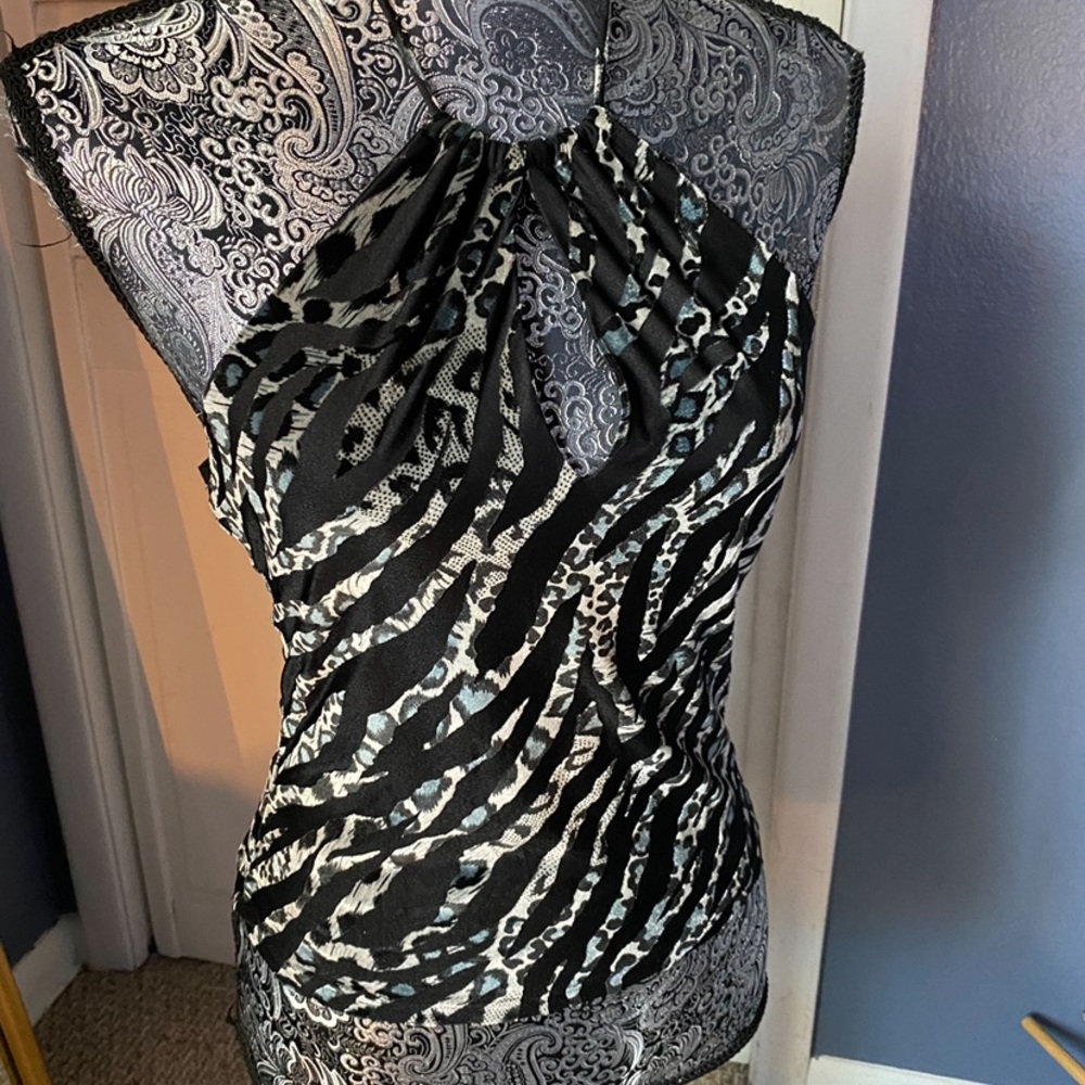 Y2K Black and White Asymmetrical Halter Top